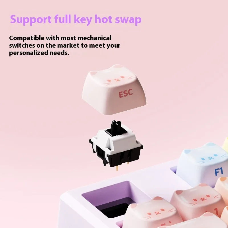 Coloured sugar cat design mechanical keyboard with Gateron piano switches and Bluetooth connectivity