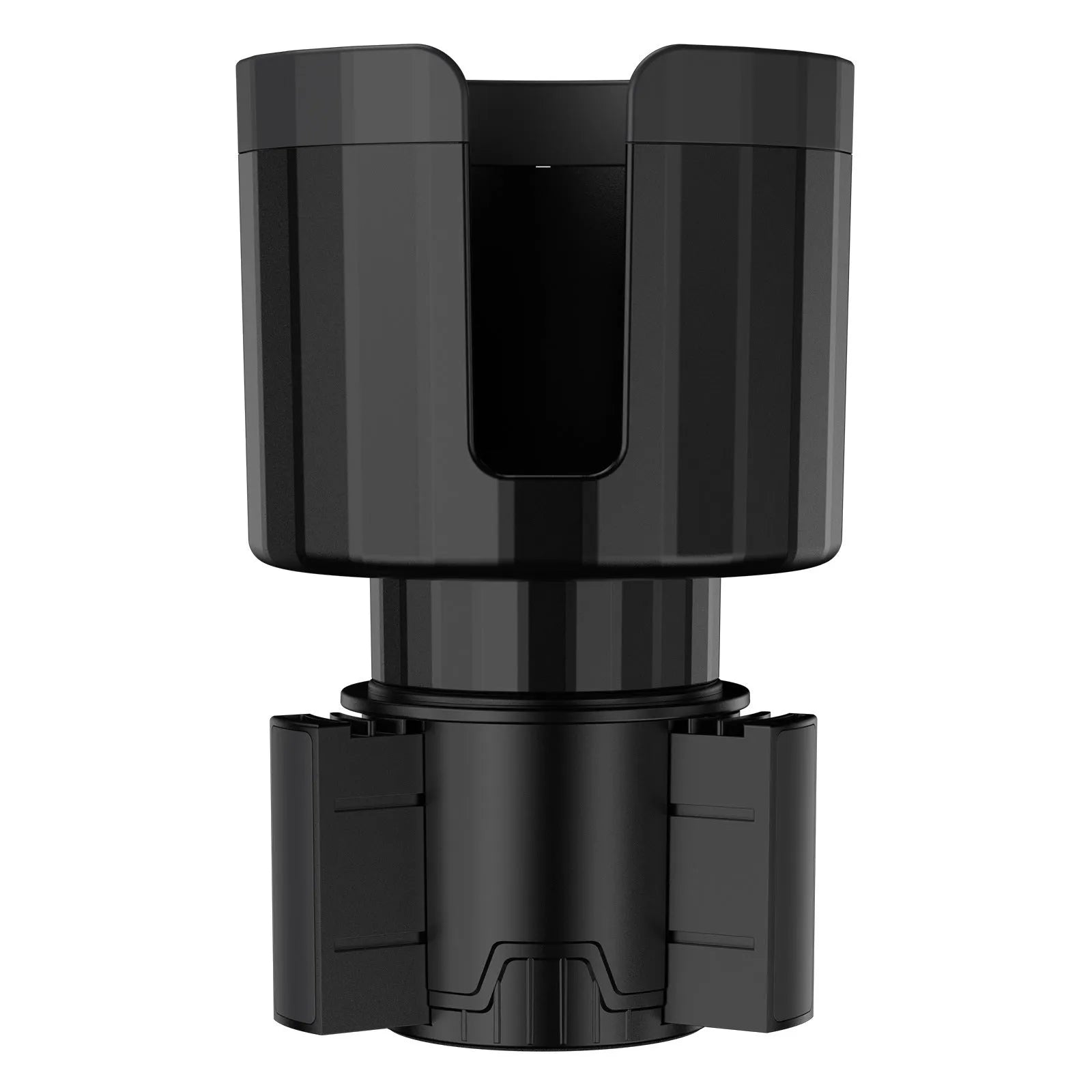 Matte black car cup holder expander with adjustable base for oversized bottles and cups