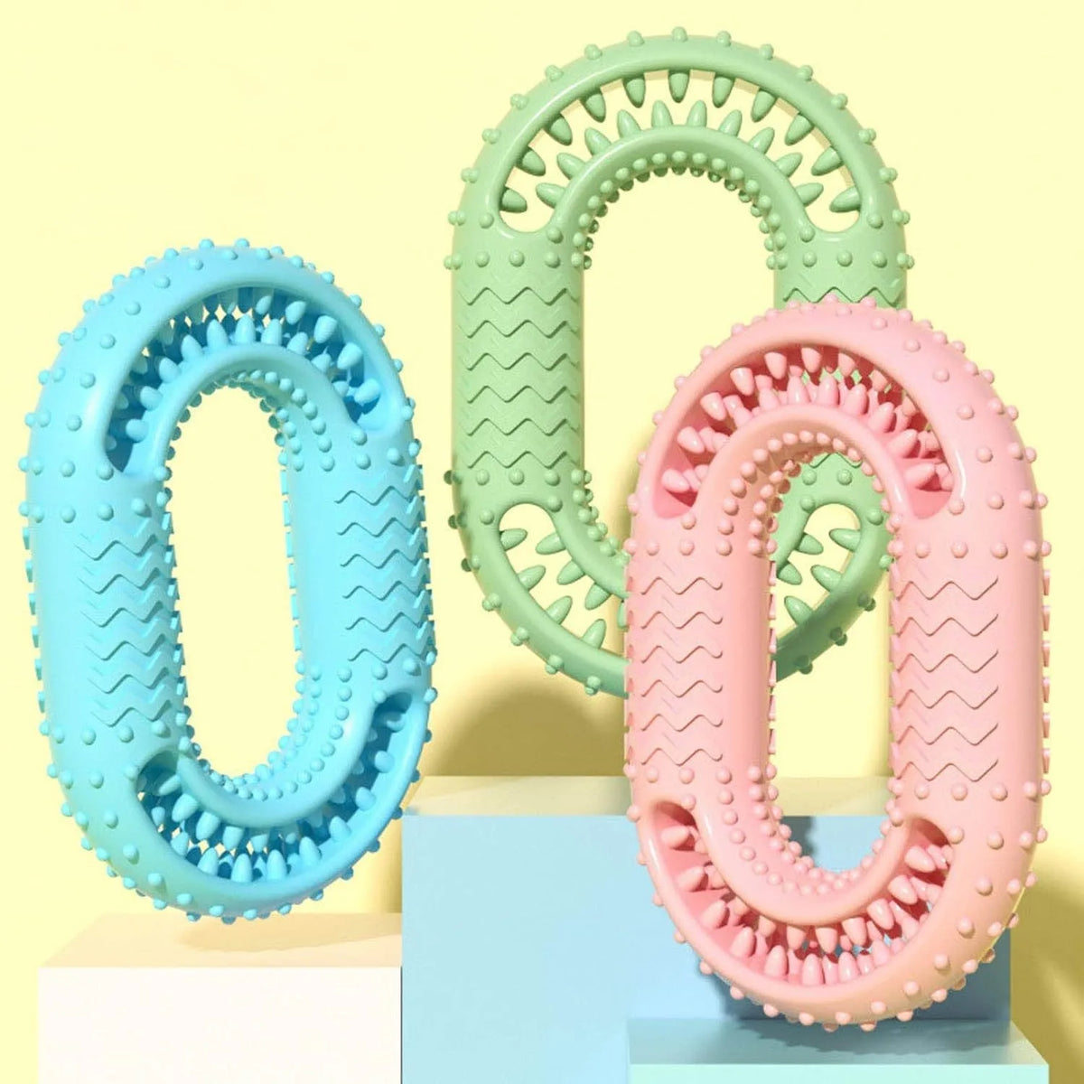 Blue O-ring shaped dog chew toy for aggressive chewers and dental health
