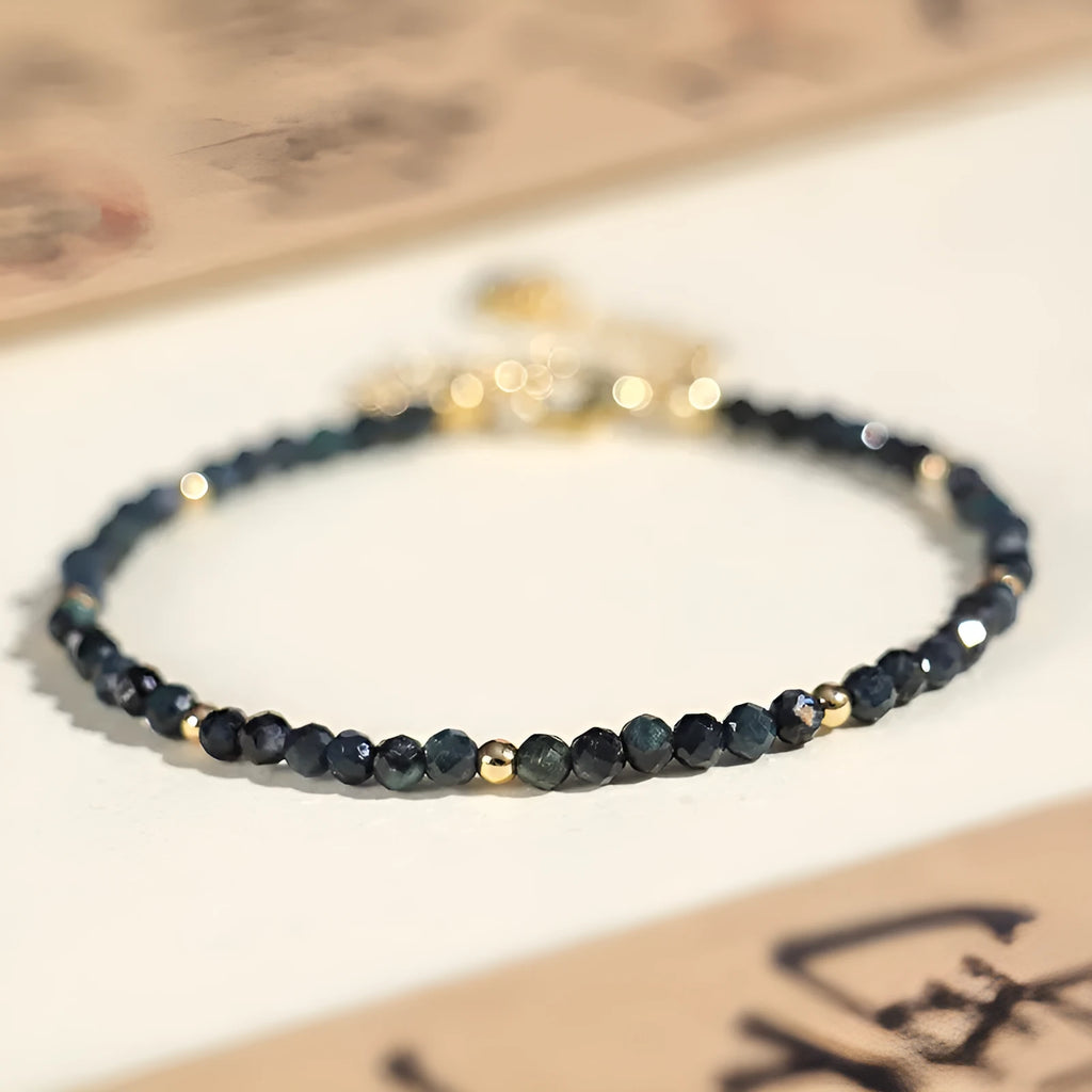 Blue tourmaline 3mm bead bracelet with spacer design for women's jewellery