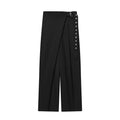 Women's black wrap design trousers in wool blend, mid waist, inelastic, sizes XS to L