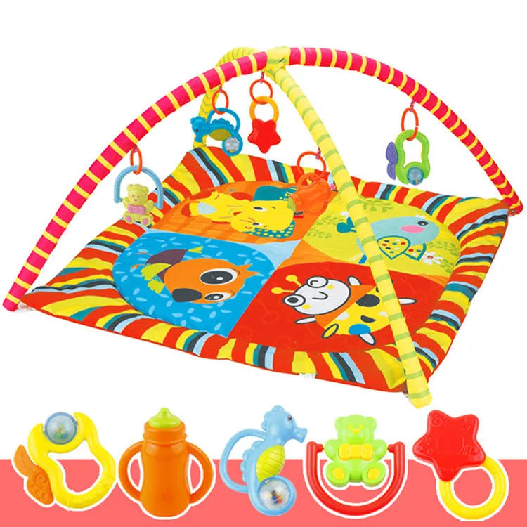 Velvet baby gymnastic rack play mat with animal design as crawling carpet