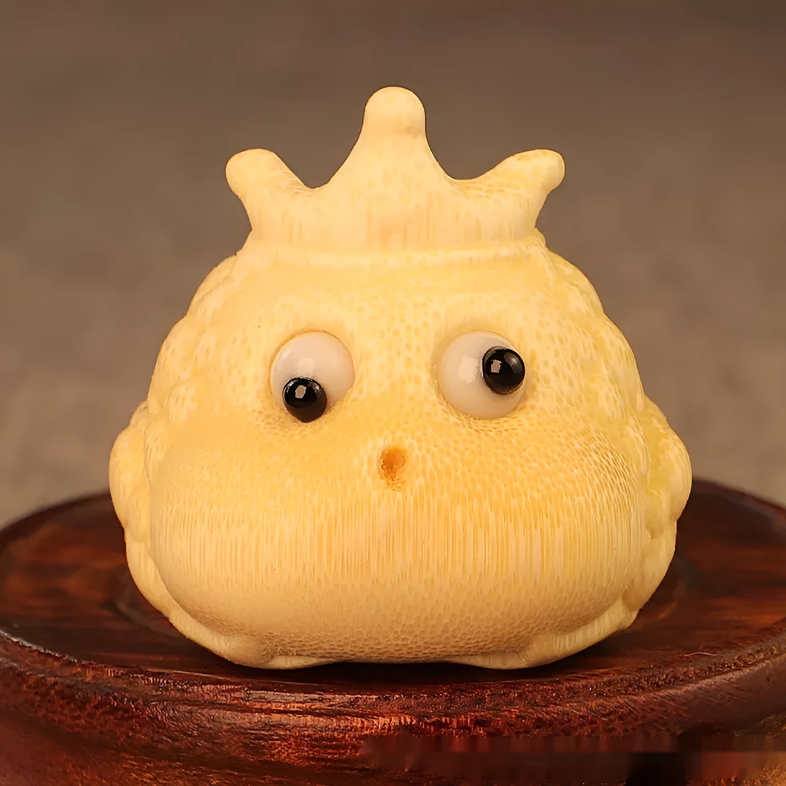 Solid bamboo carving crown princess toad ornament with handcrafted details