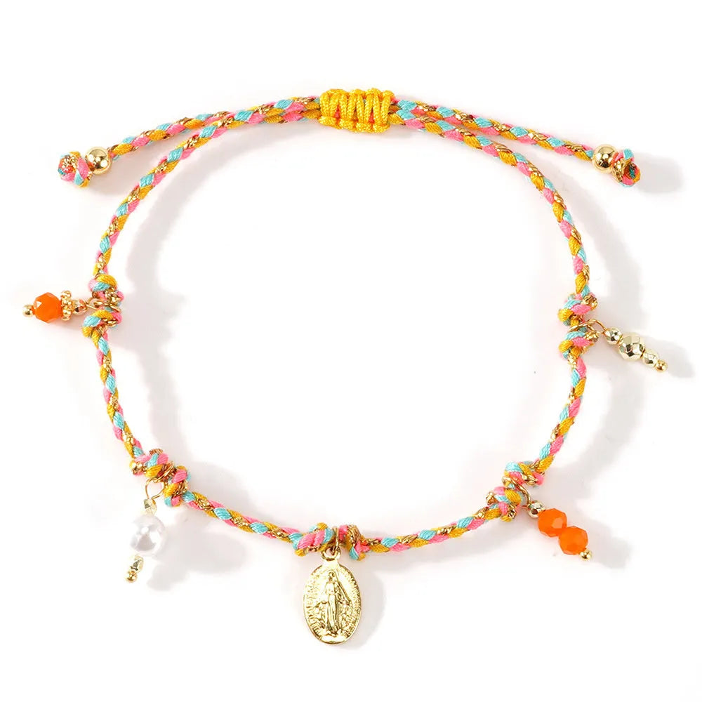 Hand-woven colourful braided rope bracelet with an adjustable carrying strap for women.