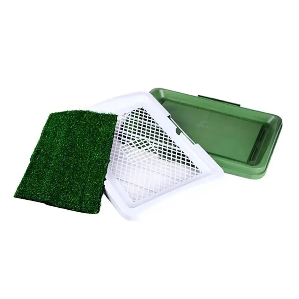 Green synthetic grass indoor dog toilet patch with three-layer removable tray system