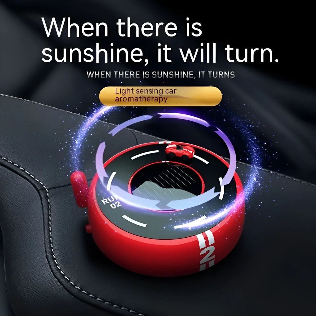 Round solar-powered car aromatherapy ornament in black, red or white colours