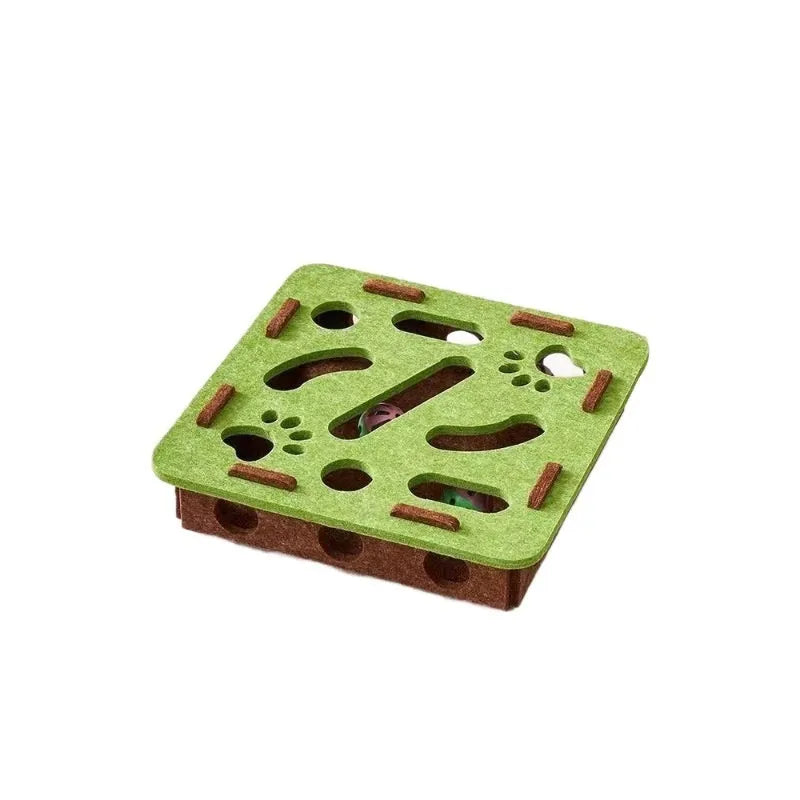 Green brown felt cat scratching box with hole design for cats to scratch