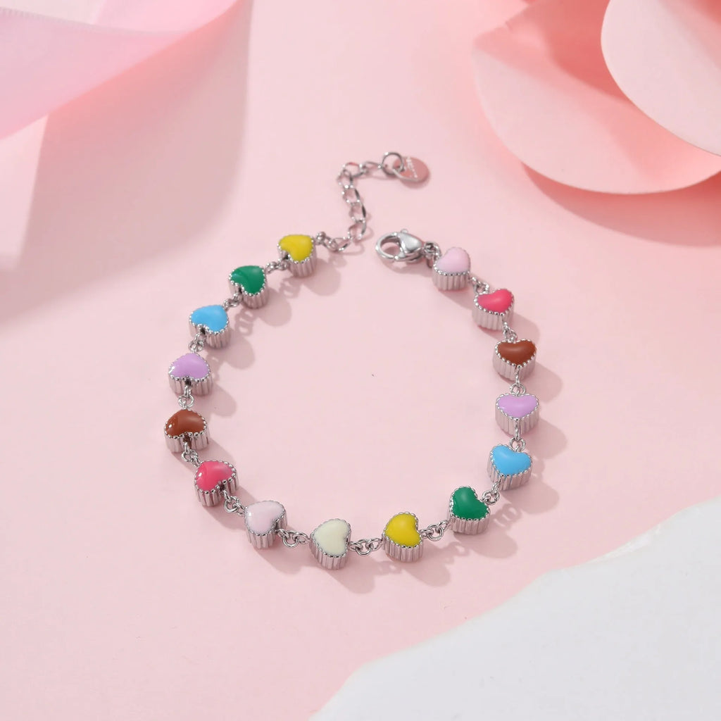 Women's love heart shaped titanium steel bracelet with 18K gold electroplating in gold or steel colour
