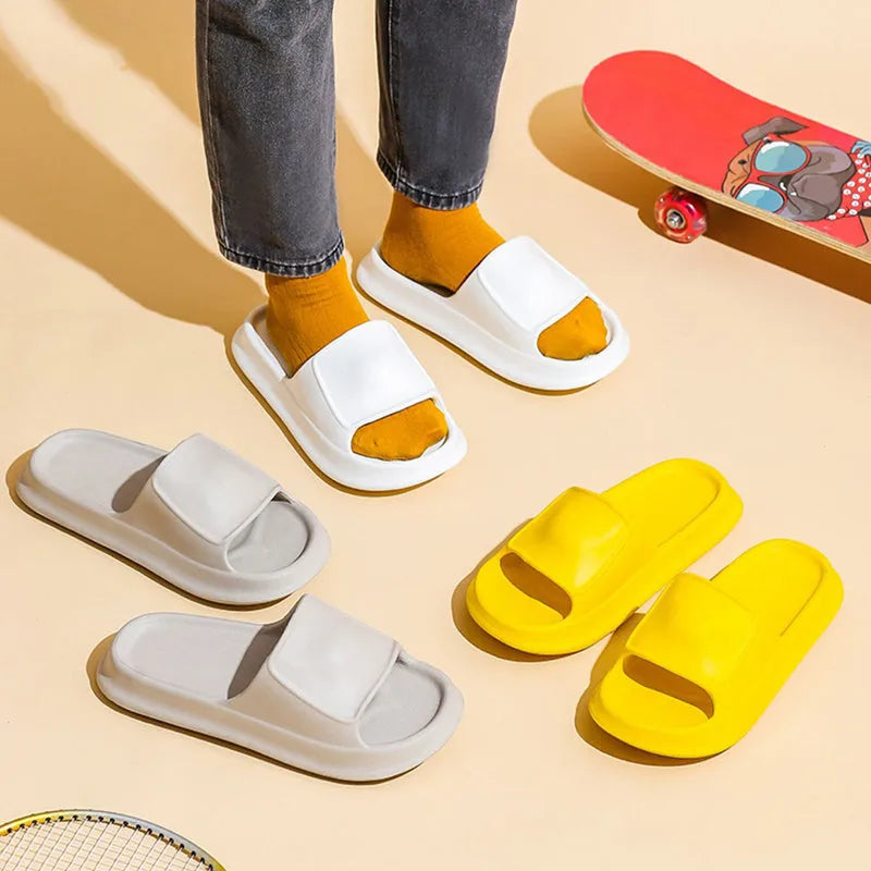 EVA flip-flop slippers with a non-slip sole pattern, shown in multiple colours including black, pink, and white.