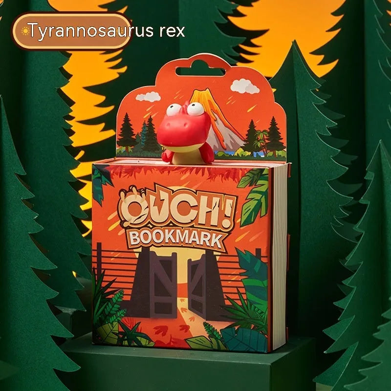 Animation style dinosaur bookmarks featuring Tyrannosaurus Rex, Triceratops, Stegosaurus designs