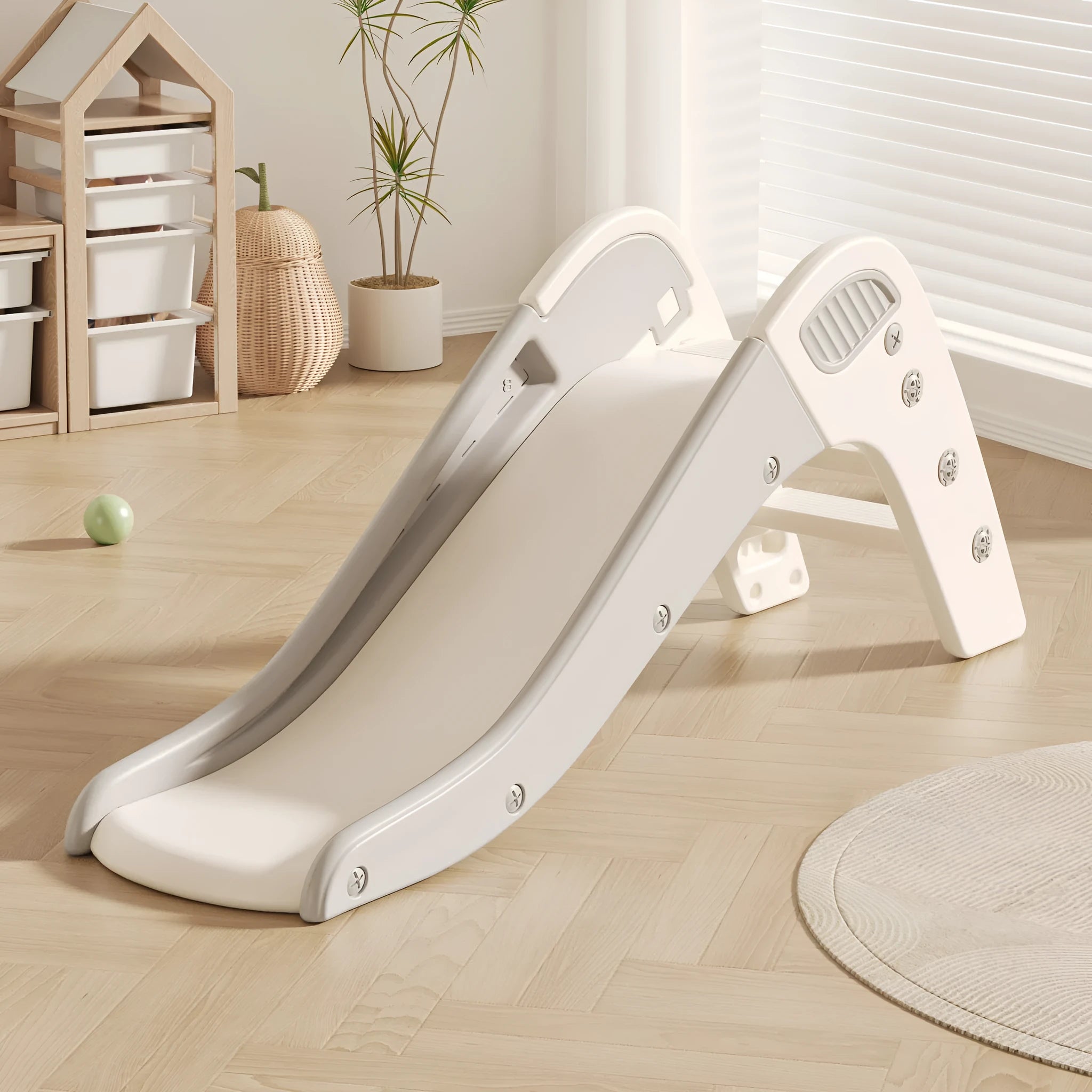 Small plastic baby slide for children under 3 years old in blue, yellow, brown or grey colours