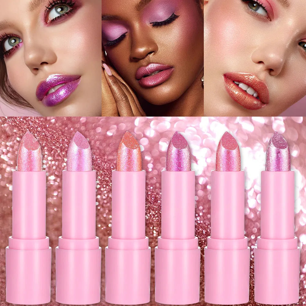 Diamond lipstick with sweetheart bow design in six colour shades