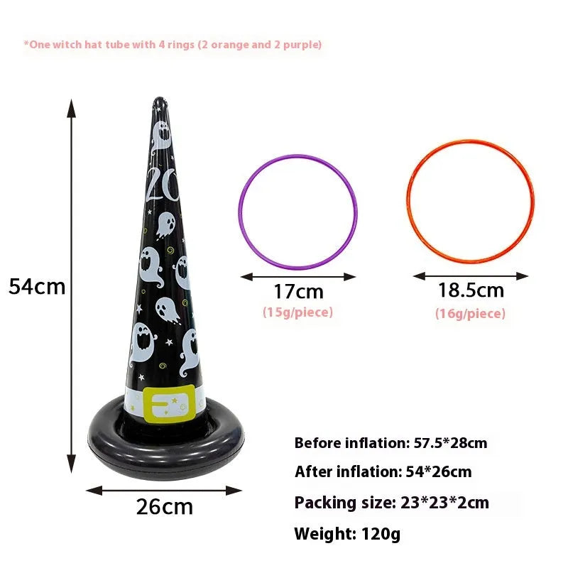 Assorted Halloween inflatable throwing toys including octopus, antlers, witch hat, and spider designs in various colours