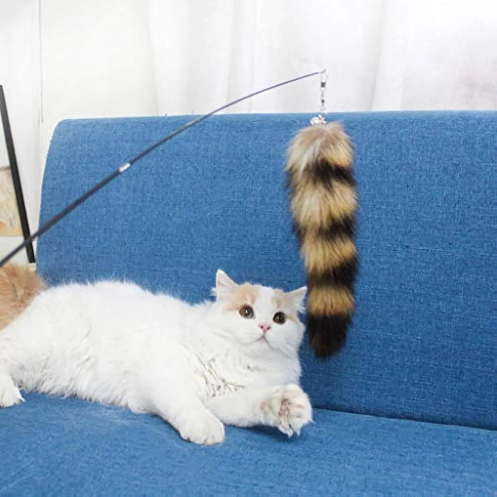 Black cat toy wand with long elastic string for interactive play with kittens and adult cats