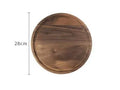 Black walnut wood cutting board with juice groove and side handle, shown in round and rectangular sizes.