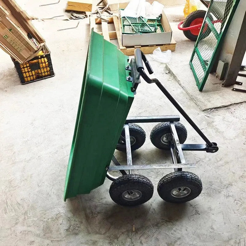 Green four-wheel plastic dumptruck with steel and PP construction, model TC2145