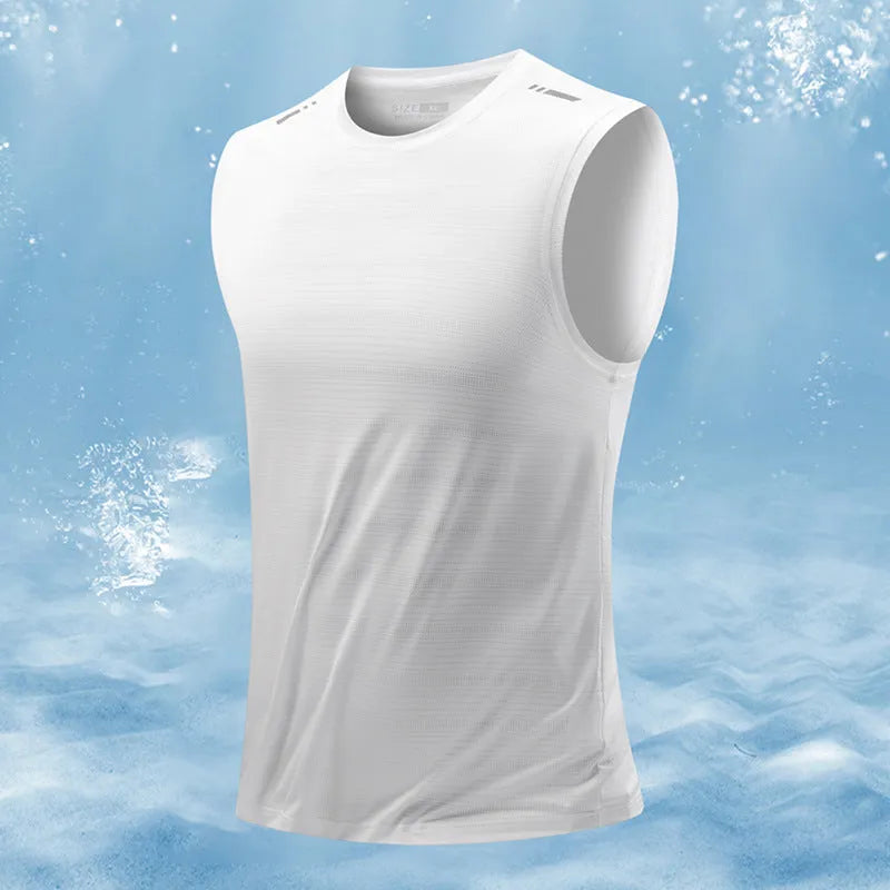 Men's loose fit sleeveless waistcoat vest in a bamboo polyester blend, shown in multiple colours.