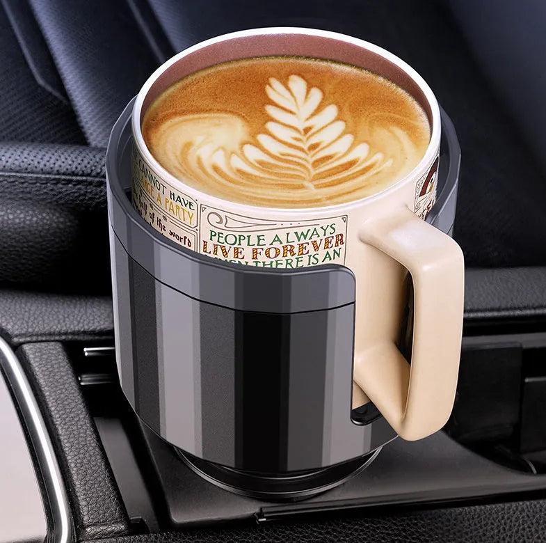 Matte black car cup holder expander with adjustable base for oversized bottles and cups