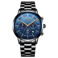 Men's quartz sports watch with a 12mm thick case in various colour combinations.