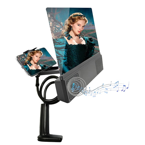 12-inch mobile phone screen amplifier with speakers and flexible gooseneck mount