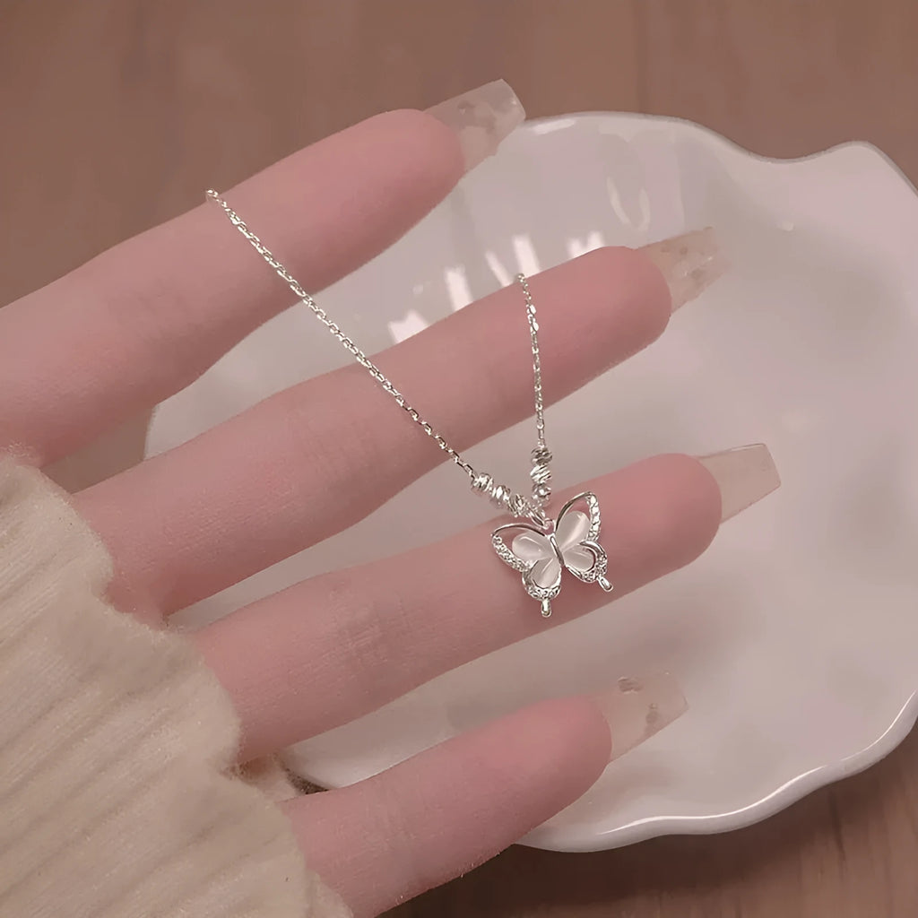 925 silver butterfly necklace with cross chain and adjustable 41-50cm length
