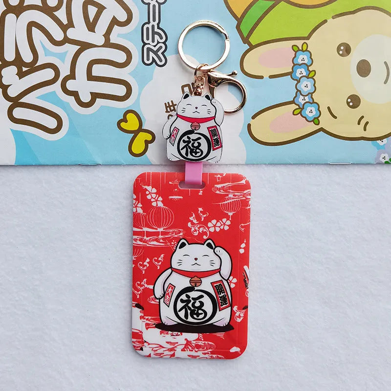 Lucky Cat Tens of Thousands cartoon design plastic card sleeve with matching ferrule pendant.