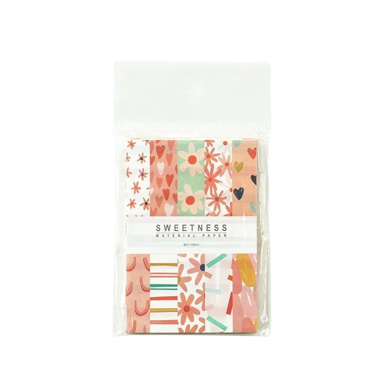 Pack of 50 assorted colourful retro sweet-themed note paper sheets measuring 56mm by 83mm.