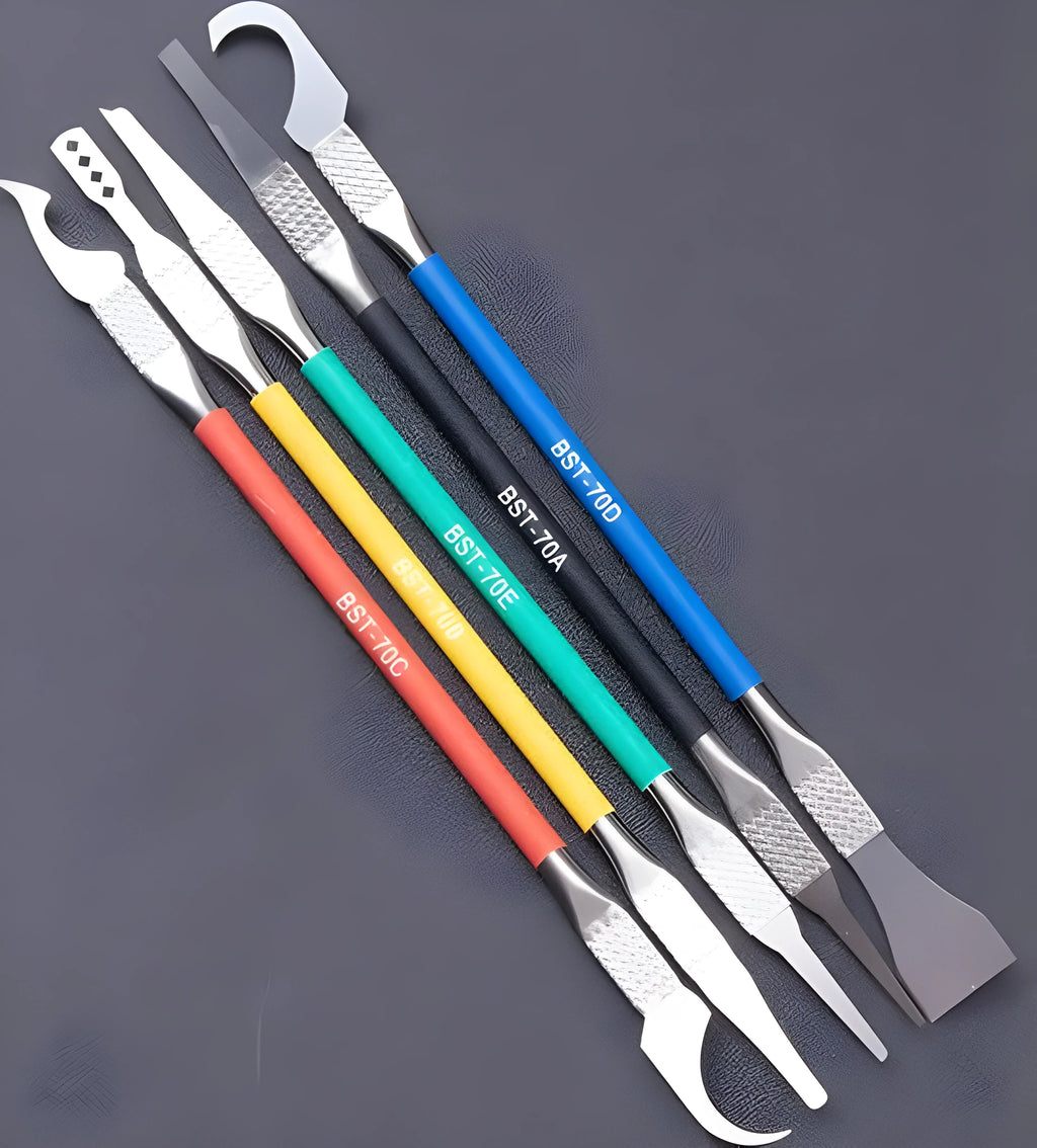 Five-piece plastic tool knife disassembly set with stainless steel blades for tool maintenance