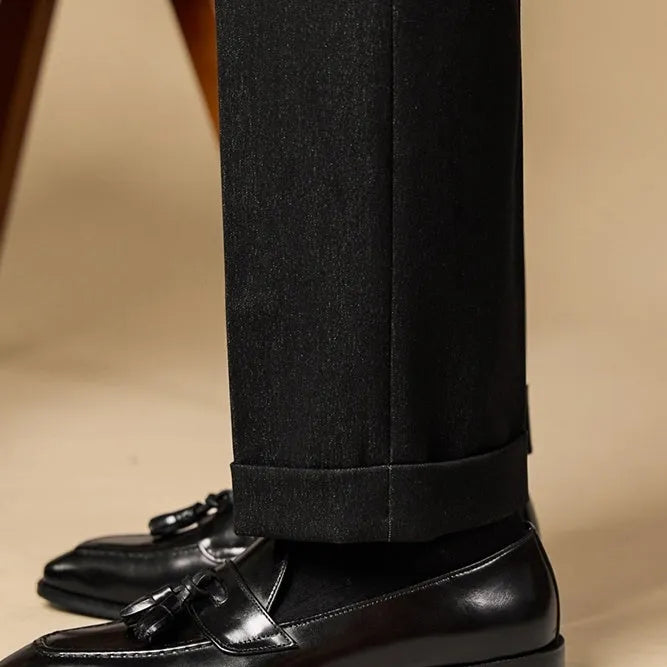 Men's black leather tassel loafers business casual shoes with rubber sole