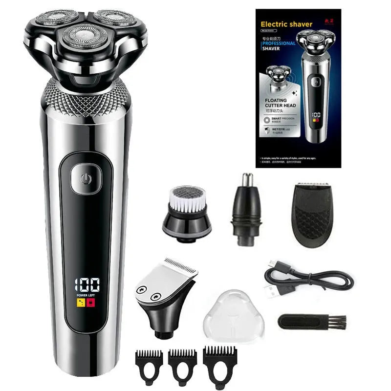 Digital display USB rechargeable beard scraper with five-in-one base bracket and floating cutter head