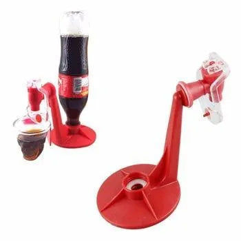 Red plastic Magic Tap soda bottle dispenser with push-button tap for 2-litre bottles.