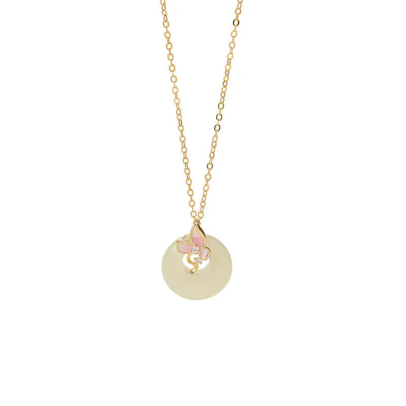 Sterling silver butterfly orchid necklace with floral pendant and peace buckle fastening