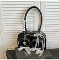 PU leather shoulder bag in horizontal square shape with double straps and phone pocket