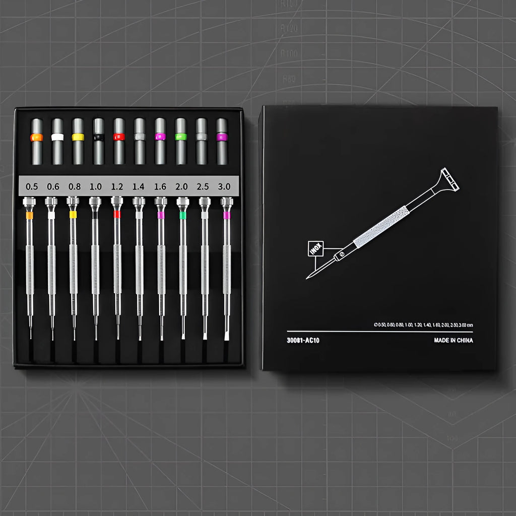 10-piece manual screwdriver repair kit for watches and glasses with spare drill bits