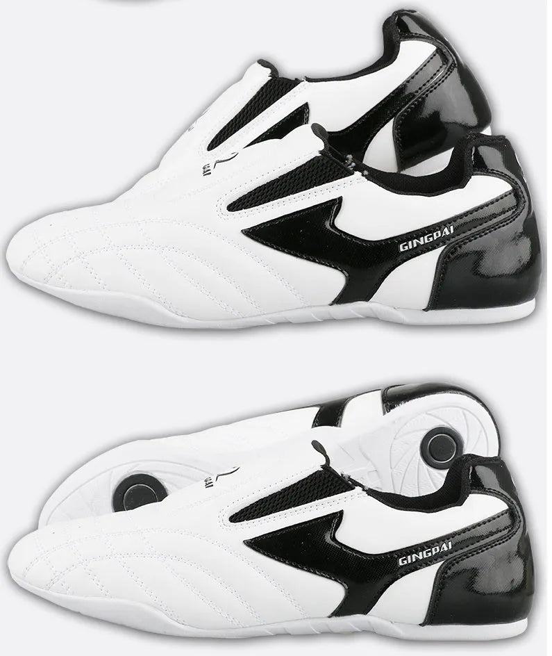 Black and white children's PU martial arts training shoes for Sanda and Taekwondo