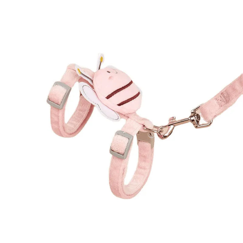 Bee-shaped adjustable cat leash in polyester with pink, yellow, and blue colour options