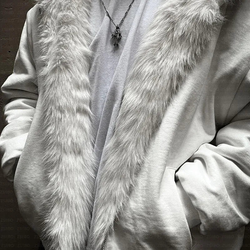 Casual loose-fit polyester coat for men and women in black and white colour options