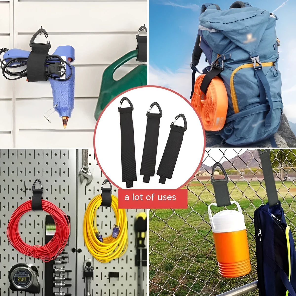 Black heavy strap climbing button carabiner gravity storage hook in three size options