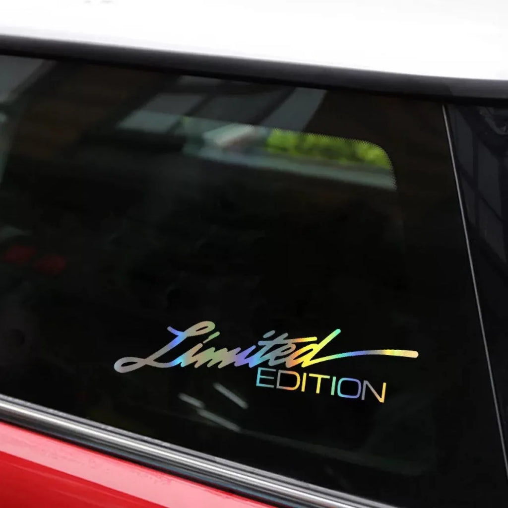 Black laser reflective car sticker with text design on PET vinyl for vehicle personalisation