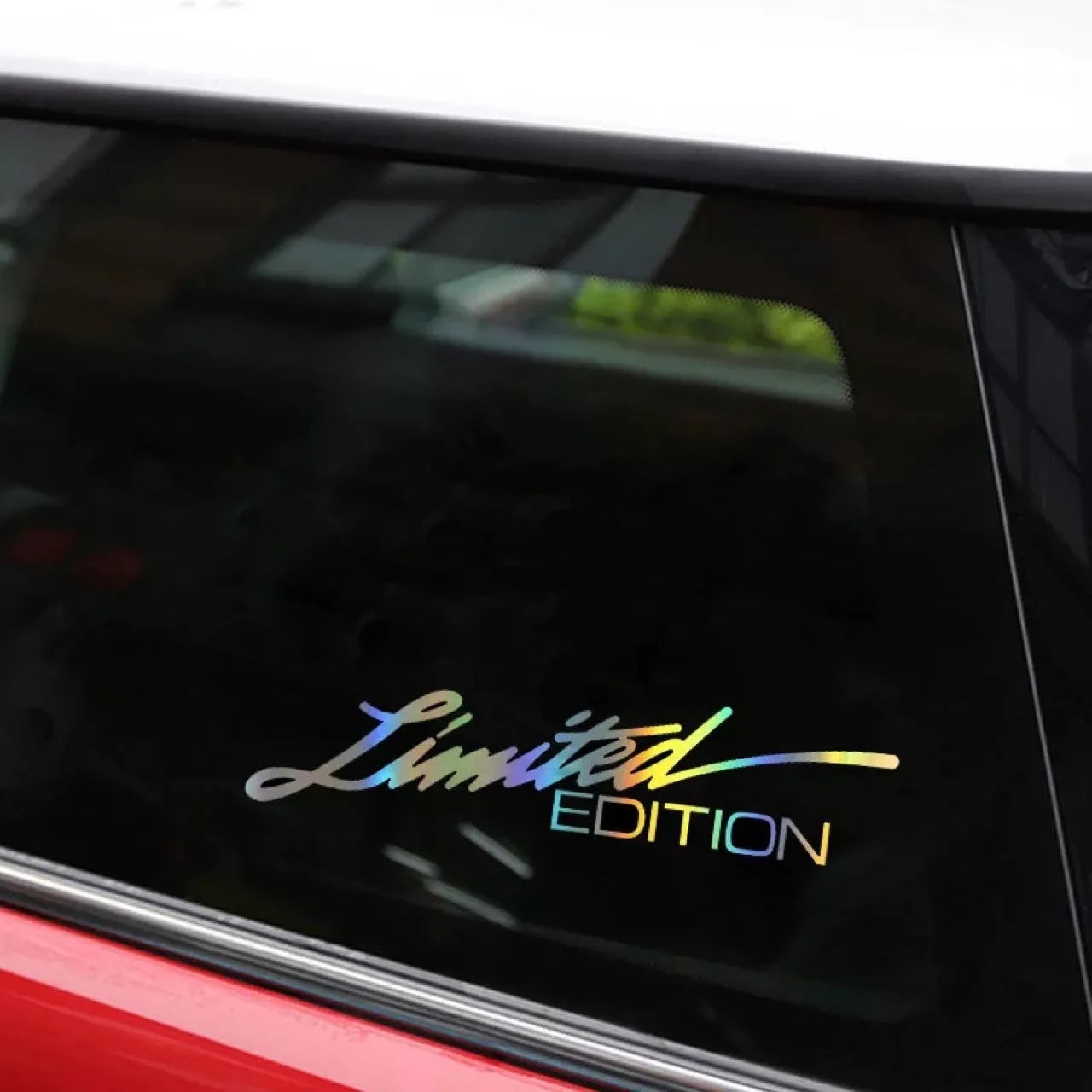Black laser reflective car sticker with text design on PET vinyl for vehicle personalisation
