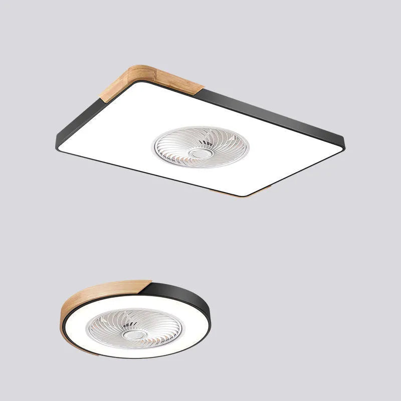 Nordic style ceiling fan with integrated light and solid wood blades in rectangular, round, or square shapes.