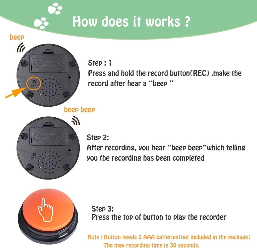 Circular voice recording button for dog training in multiple colour options