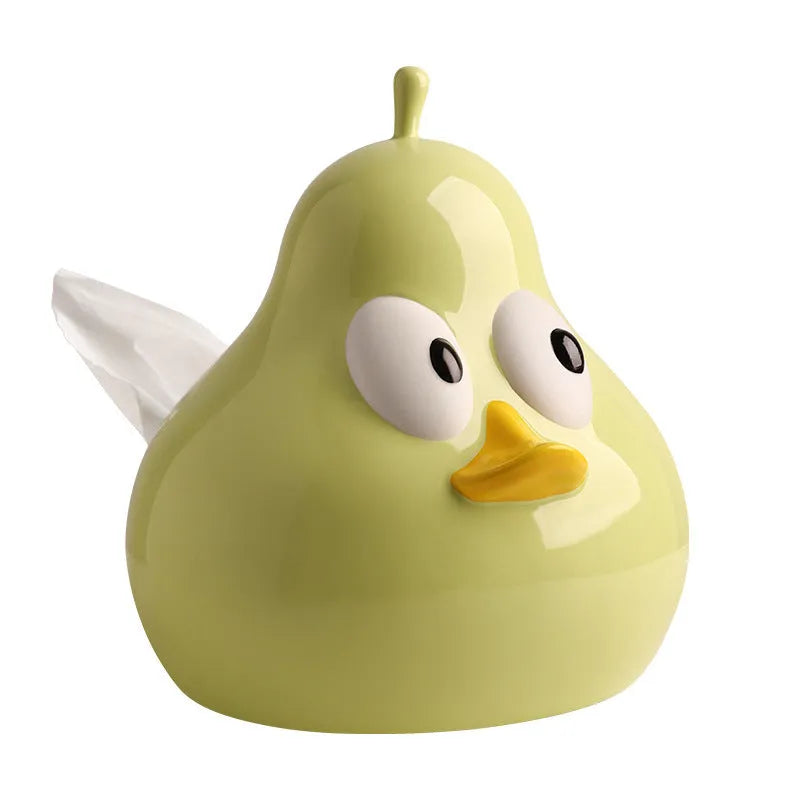 Ceramic pear-shaped tissue box with animal decoration in black or green colour