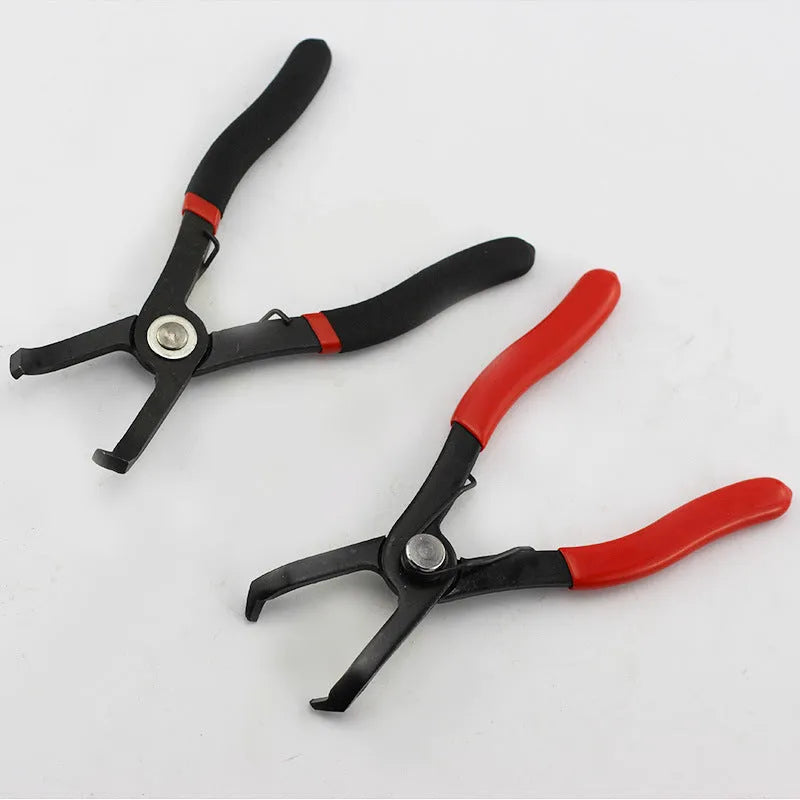 Red interior round nail removal pliers with adjustable jaws for door panels.