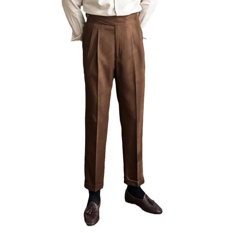 Men's high waist straight casual trousers in polyester fabric available in four colours