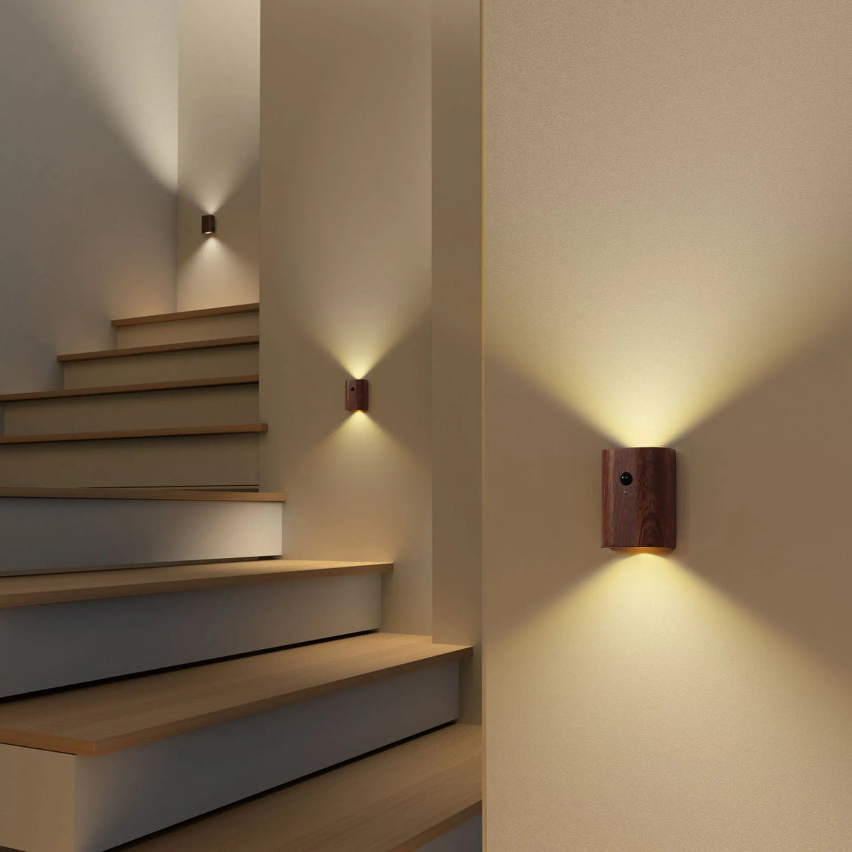 Solid wood pattern human body induction LED light, 73x56x28mm, warm white 2700K to 3000K, Beech or Sapele linkage option