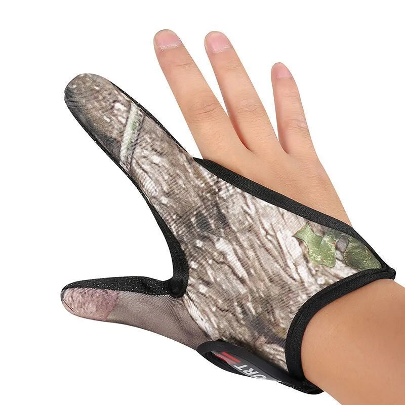 A single two-finger fishing glove showing the blue diving cloth back and light grey microfibre palm.