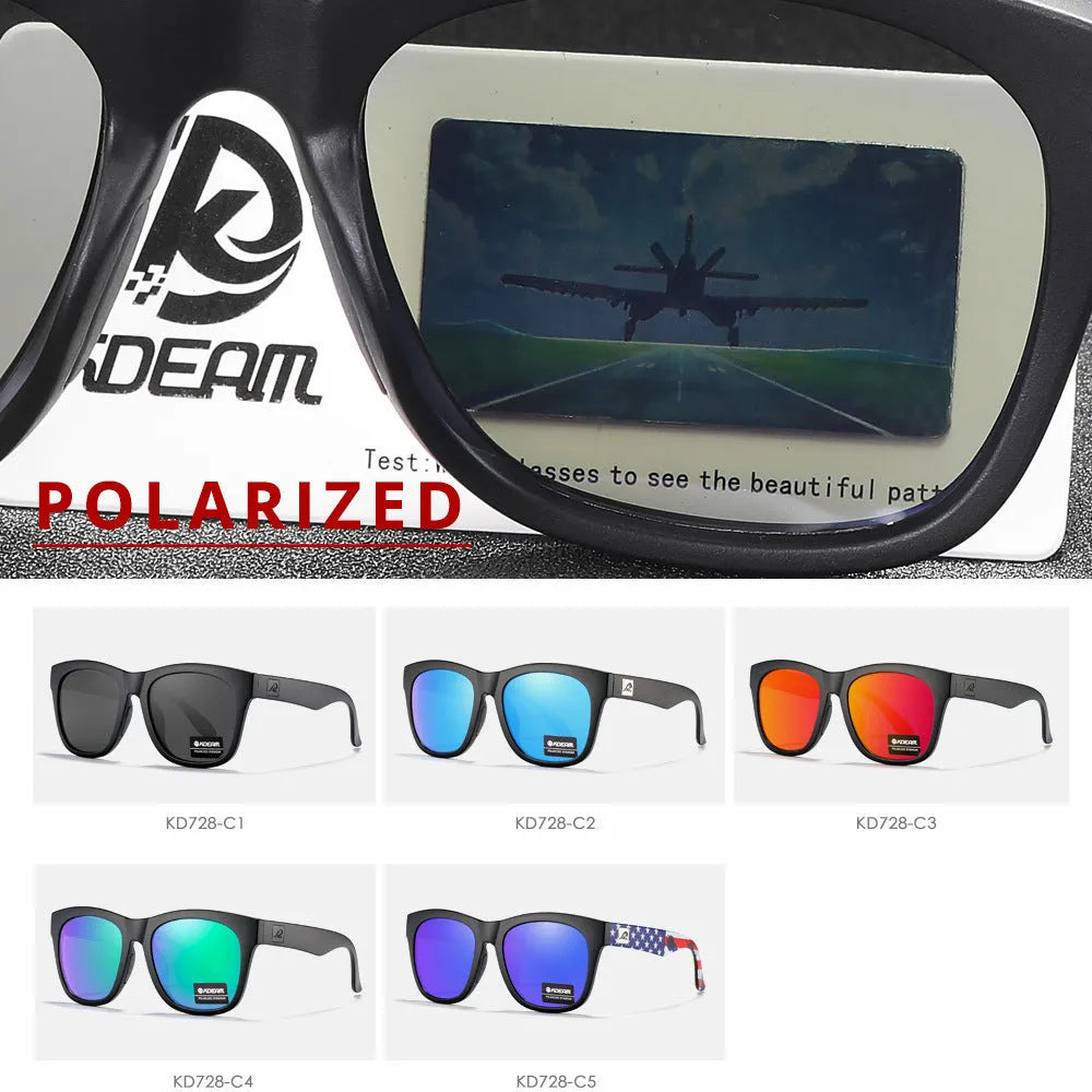 Polarised sunglasses with TAC lenses and a thickened PC plastic frame for outdoor use.
