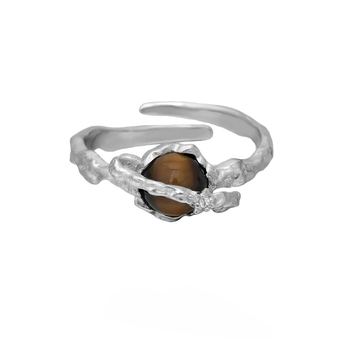 Women's adjustable Saturn ring in silver with white gold electroplated finish and open design