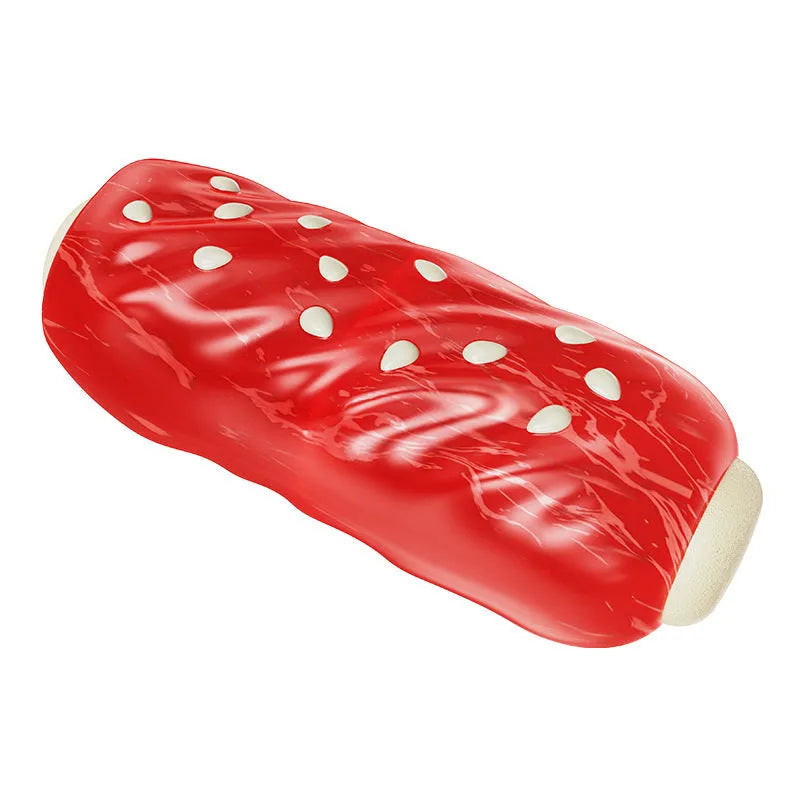 Plastic molar rod dog chew toy with treat dispensing holes